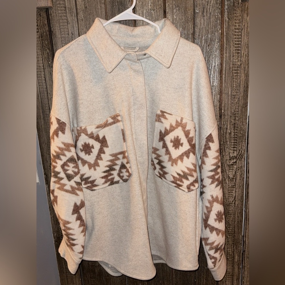 Fashion Nova Tribal Pattern Pullover in Cream and Brown